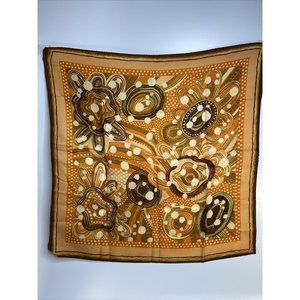 VINTAGE Mod Scarf Geometric Print  Orange Brown Olive Hand Stitched 27 in Square
